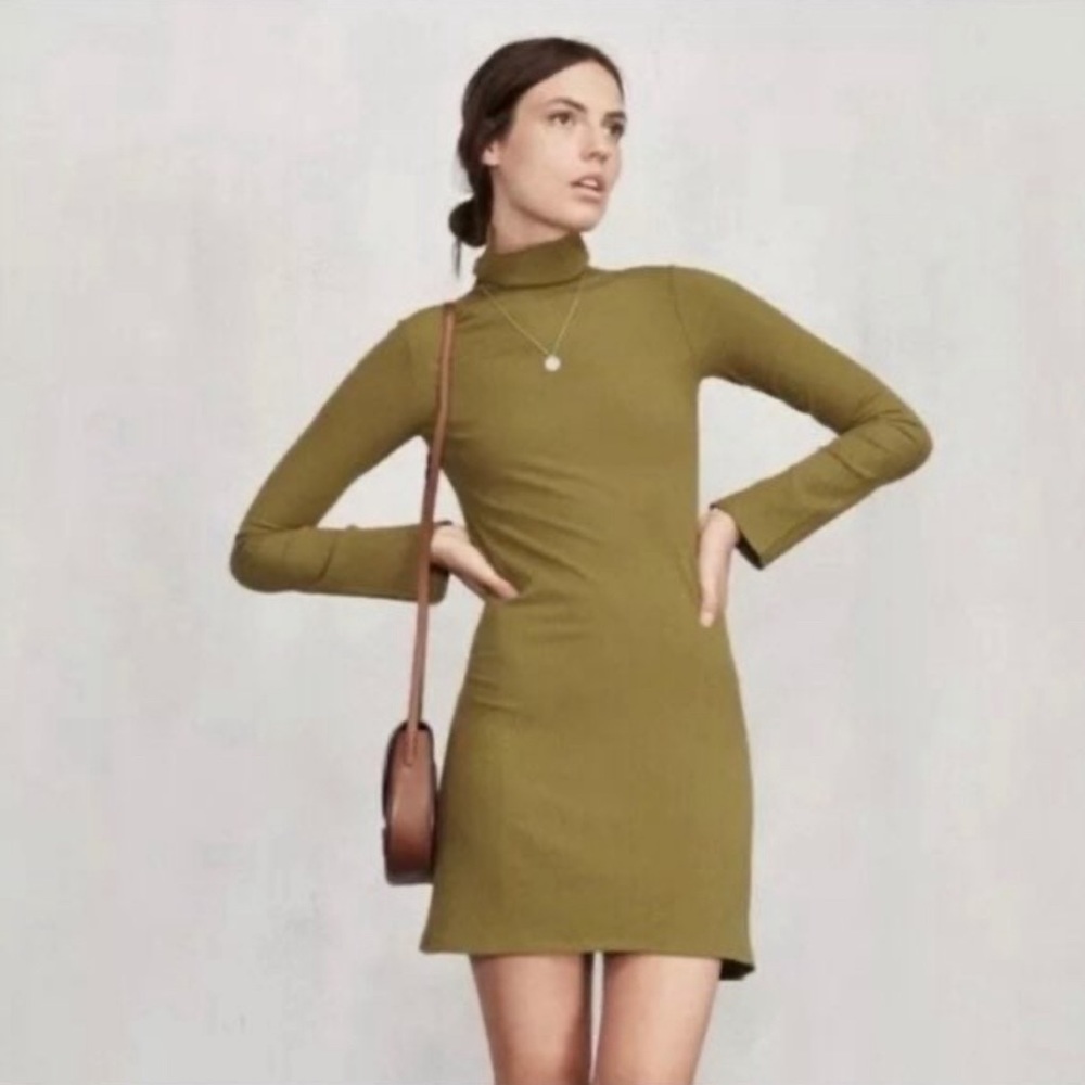 Reformation ribbed Roberts dress, olive green, XS